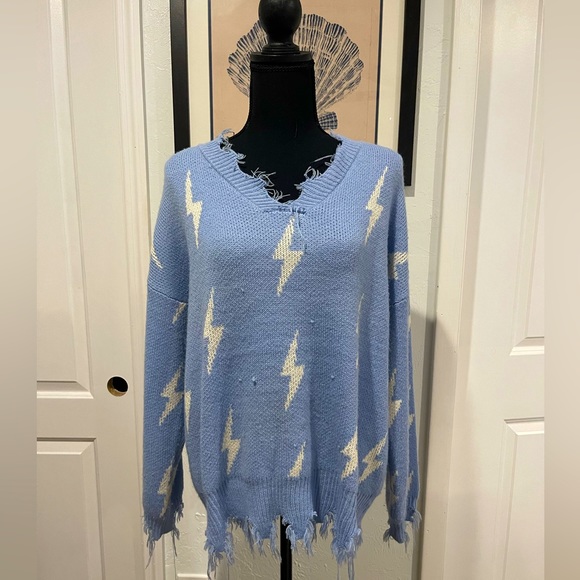 Distressed Lightning Bolt Sweater - Picture 1 of 3